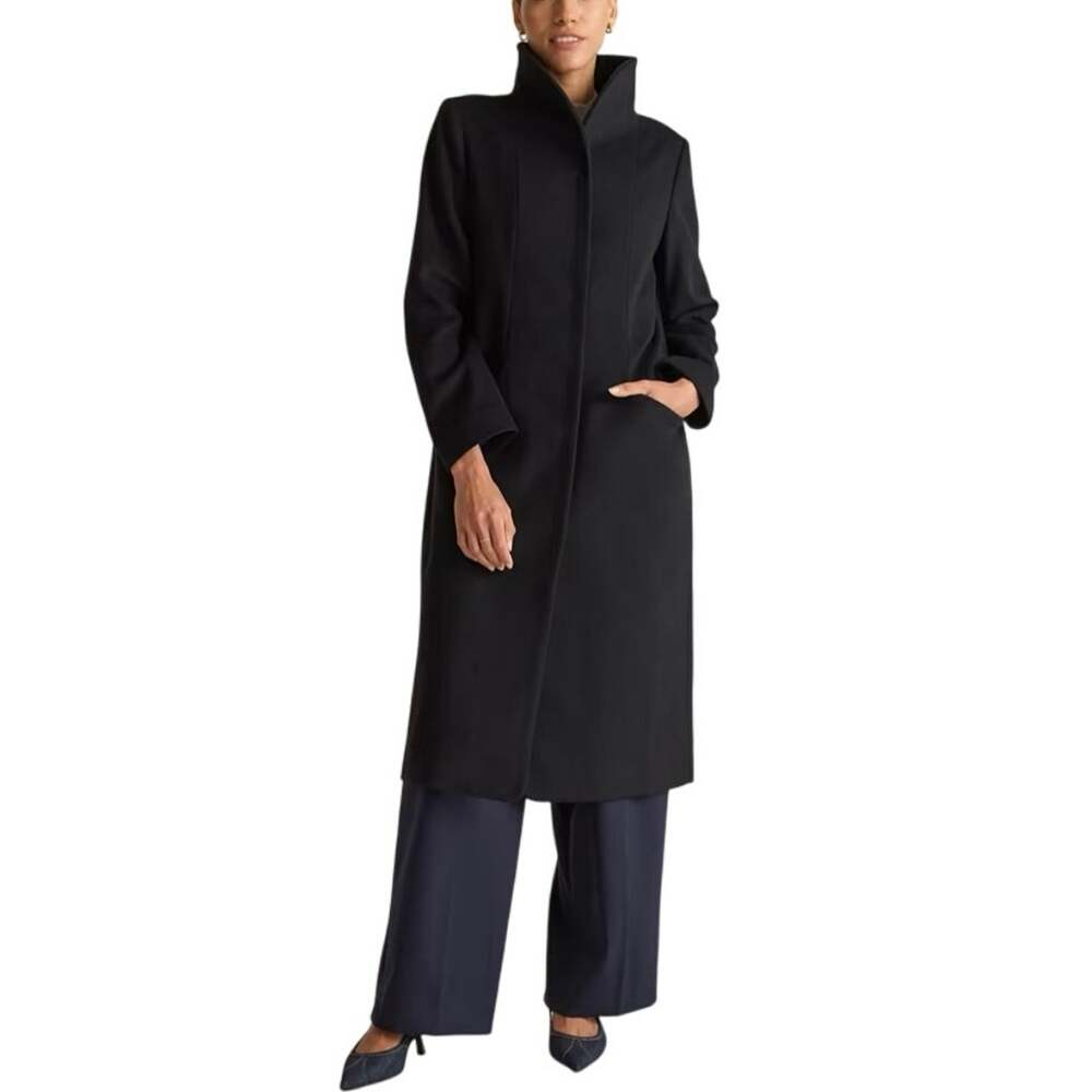 New Quince Women's M Long Italian Wool Cocoon Coat Preppy Black $200 Retro Luxe